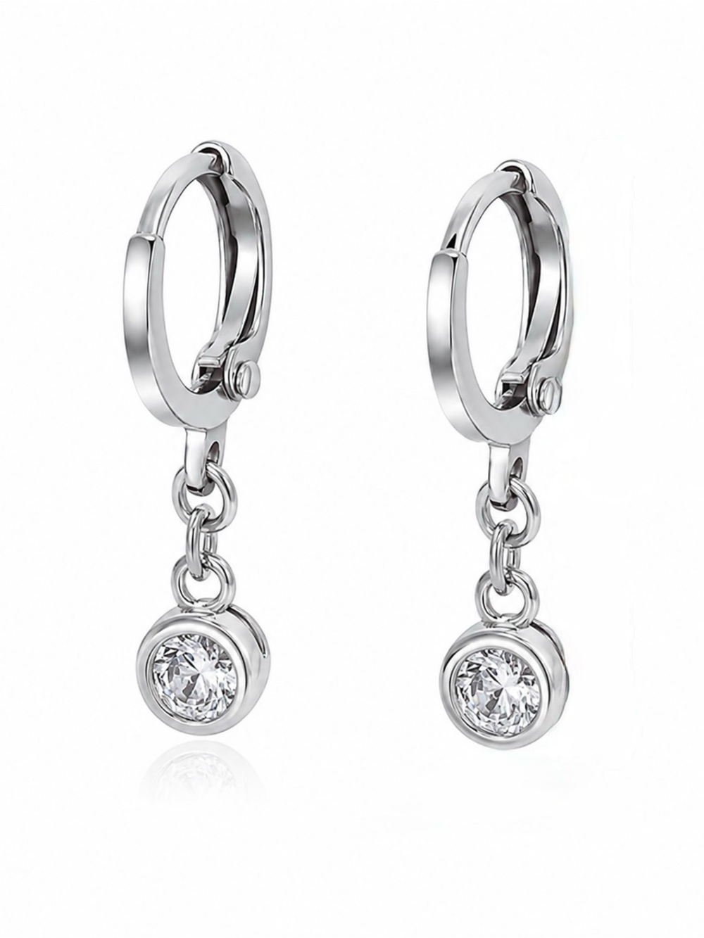 Dangle Silver Hoop Earrings Platinum Plated Hypoallergenic Water Resistant